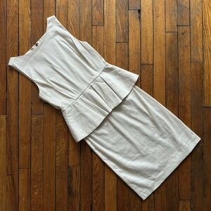 Alice Olivia‎ To Work Beige Linen Sleeveless Peplum Sheath Dress Women 4 Beige